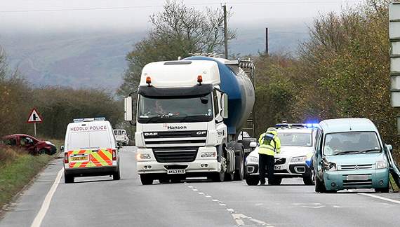 Car left hanging over ditch in A470 crash