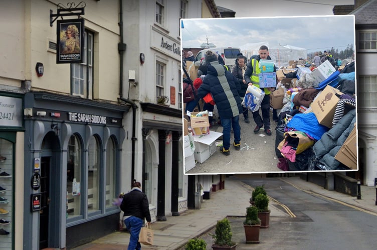 The Sarah Siddons pub - inset is Nathan helping at the Medyka border checkpoing