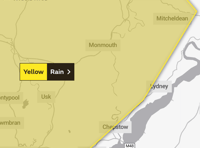 Weather warning for heavy rain across Monmouthshire