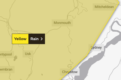 Weather warning for heavy rain across Monmouthshire