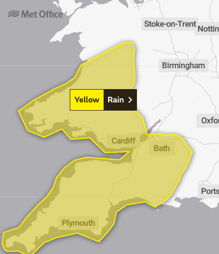 Yellow weather warning in place over Powys