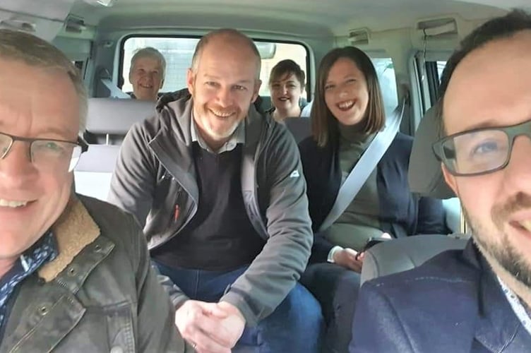 TCM  - left to right front - County Councillor William Powell, County Councillorr Will Lloyd and Three Cocks Matters members on the road.