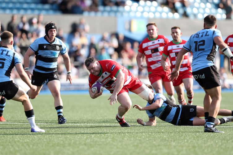 2022-23 WRU Indigo Premiership Play off Final

21.05.23 Llandovery v Cardiff

Berian Watkins Ã®s tackled 

