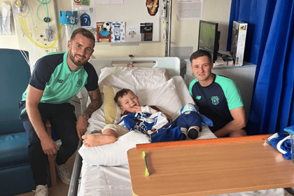 Cardiff footballer visits Brecon Boy who waited 9 hours for ambulance