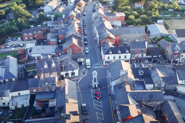 Rhayader town centre from the air