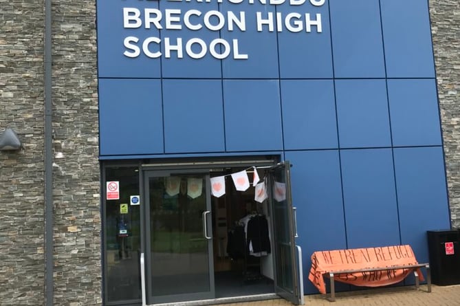 Brecon High School’s entrance for the Refugee Welcome Day