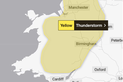Met Office issues yellow weather warning for thunderstorm