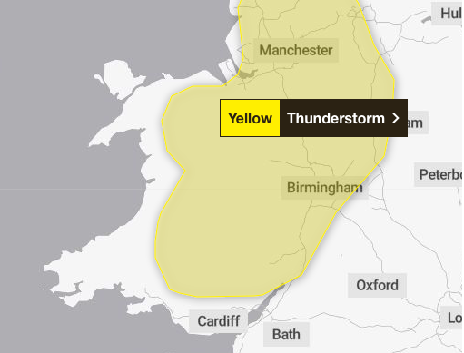 Met Office issues yellow weather warning for thunderstorm