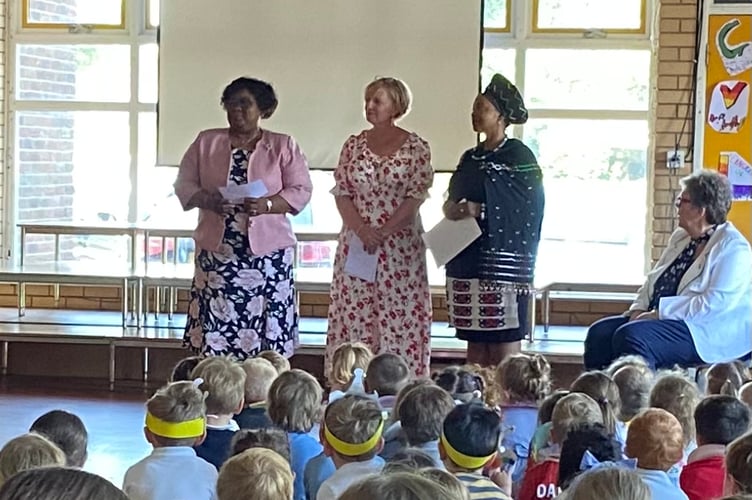 Queen Nompumelelo Zulu & Princess Zama Zulu visit Llanfaes Primary School.