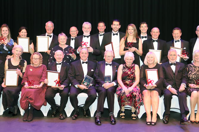 Mid Wales Tourism Awards 2019.
Pictured are the award winners with Val Hawkins (Chief Executive MWT Cymru) Lord Dafydd Elis-Thomas AM (Deputy Minister for Culture, Sport and Tourism) and Jonathan Jones CBE (Host for the Awards)
Picture by Phil Blagg.
PB517-2019-75