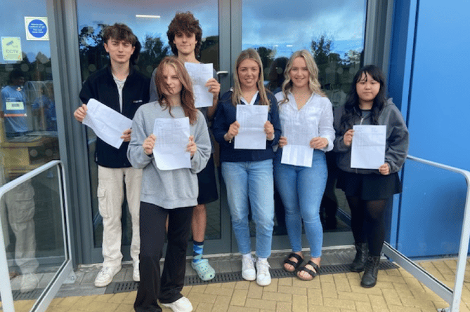 Students at Brecon High School with their results