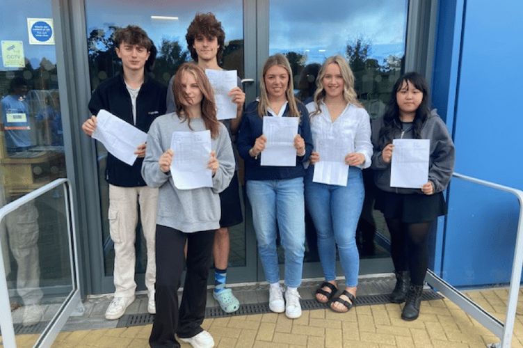 Students at Brecon High School with their results