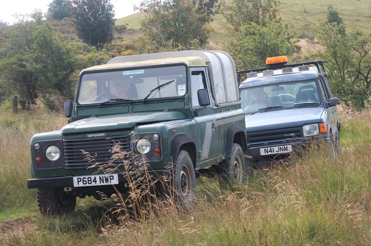 Some of the 4x4s taking part, Lilian Powell of Penybont with her landrover and Andy Price of Dolley Green in his discovery 