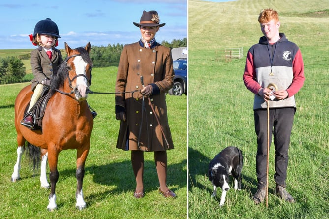 Left is overall pony championship winner Sarah Phillips with her daughter Franky on Torcoed Dwynwen and right is sheepdog trials young handler, Lewis Bevan