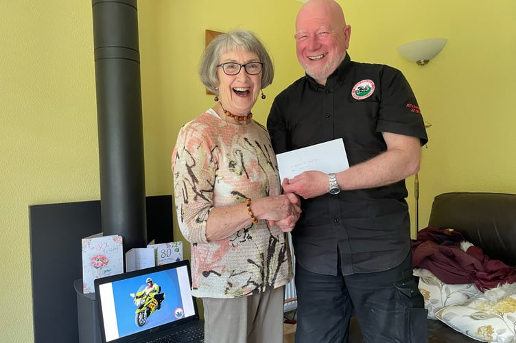 Rebe Brick of Felindre WI and Ray Rand of Blood Bikes Wales