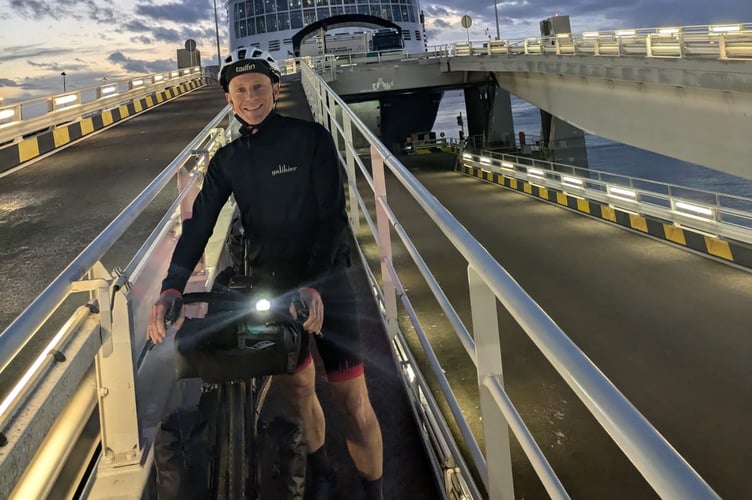 Mr Dix leaving the ferry at Dunkirk