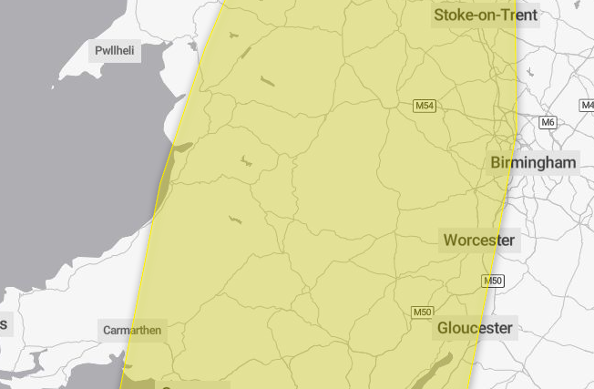 The yellow weather warning for rain tonight