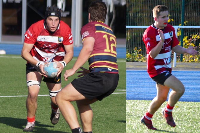 Left is Rhodri Jenkins, who put in a great performance, and right is Dafydd Edwards, celebrating his second try