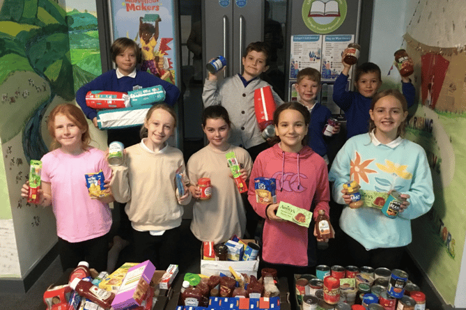 Hay school council pictured with the donations