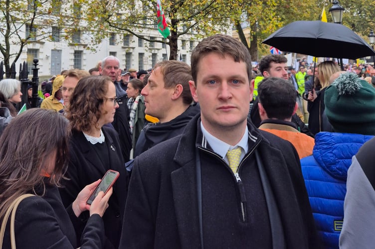 David Chadwick at the London protest earlier today