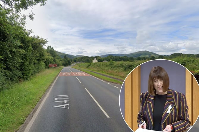 The A470 at Libanus, where road safety concerns have been raised by Jane Dodds MS, inset