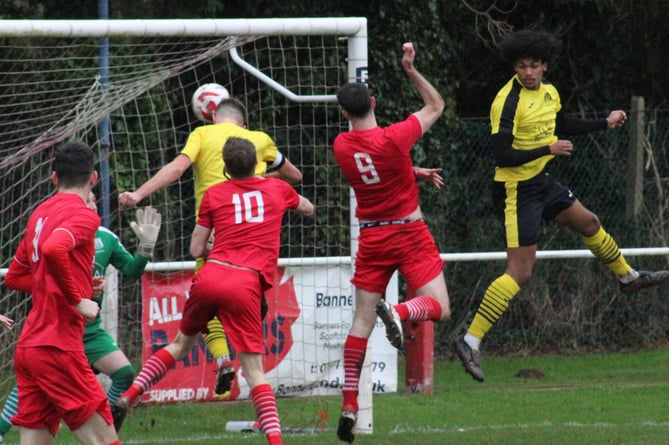 Joel Evans heads home his first of five goals