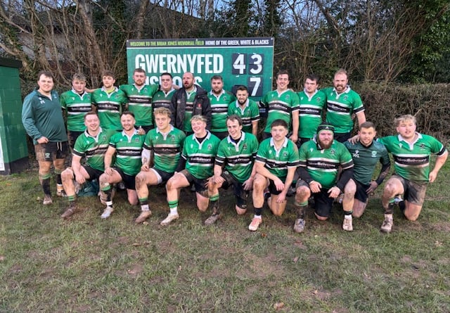 The Gwernyfed team following their victory, advancing to the quarter-finals of the cup in their 60th season