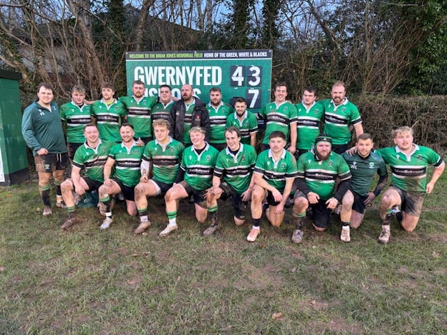 The Gwernyfed team following their victory, advancing to the quarter-finals of the cup in their 60th season