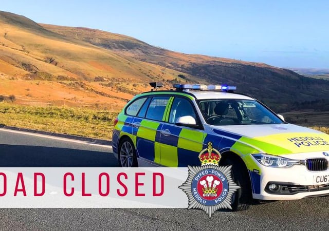 Builth Wells road closed due to collision