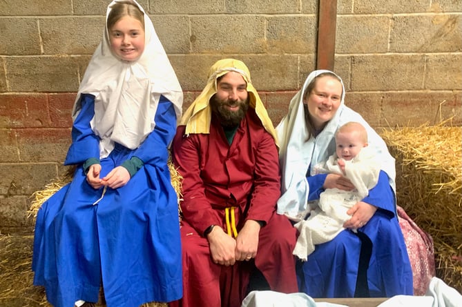 The Holy Family - Rhys, Sophie and Evie Guevara - with travelling Mary - Elsie Francis