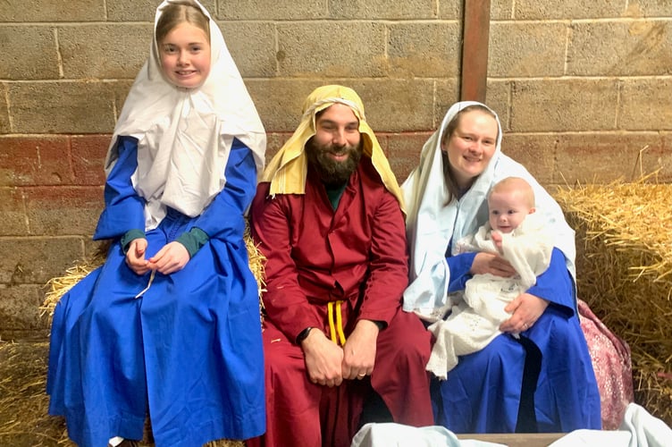 The Holy Family - Rhys, Sophie and Evie Guevara - with travelling Mary - Elsie Francis