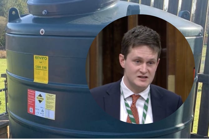 A heating oil tank. Inset is David Chadwick MP speaking during the Westminster Hall debate