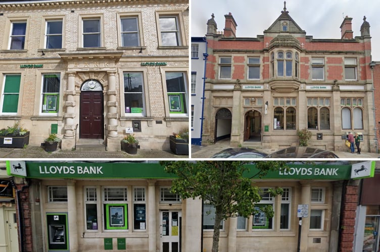 The Lloyds Bank branches in Leominster (left), Ludlow (right), and Pontardawe (bottom) have all been earmarked for closure within the next 10 months