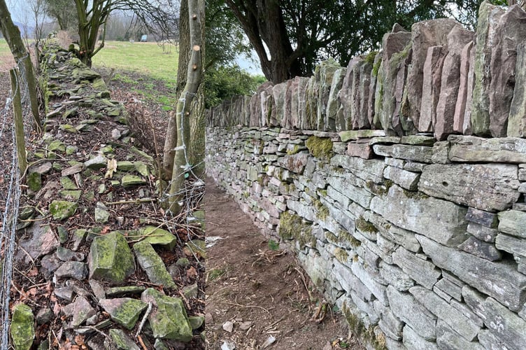 Left is a derelict section of wall before the rebuild and right is a completed section of wall