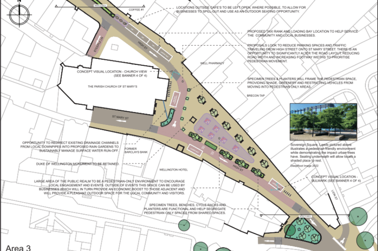 Drawn up plans for High Street and the Bulwark in Brecon.