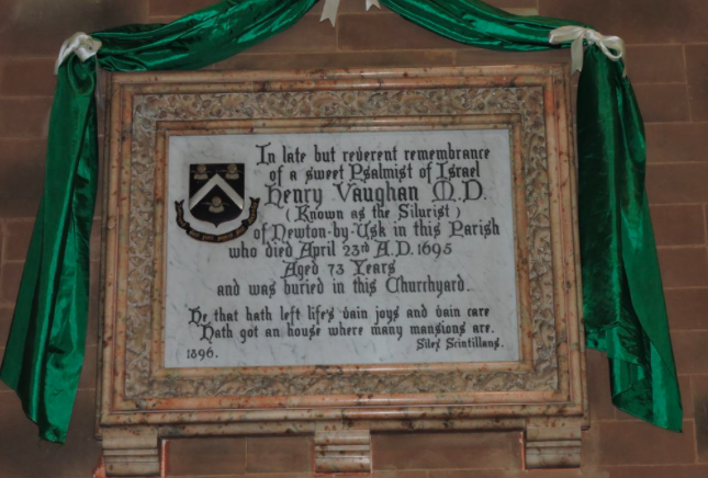 Memorial to Henry Vaughan in Llansantffraed-Juxta-Usk Church.